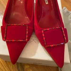 Ruby Red Manolo Blahnik Sling Back Kitten Heel